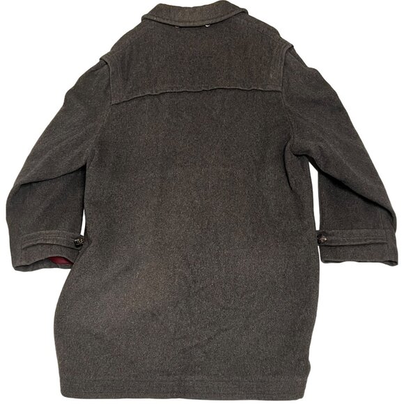 Loden Frey Wool Coat Western Germany Size 50 Gray Red Lining Toggle Closure Flaw - Picture 2 of 16